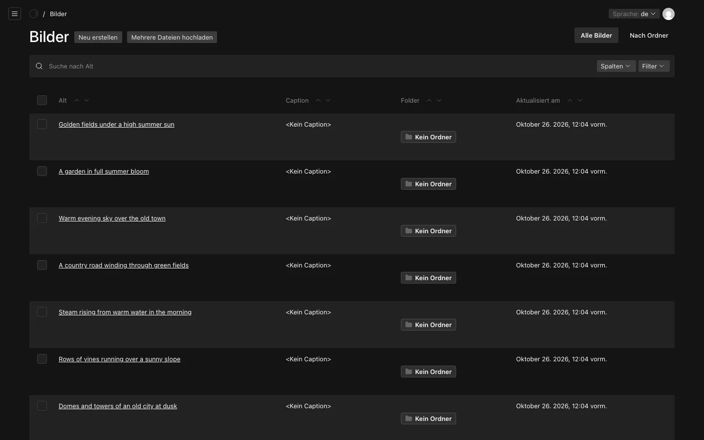 Die Sammlung Bilder in der Portal-Verwaltung mit den Bildern des Pannoniqa Portals