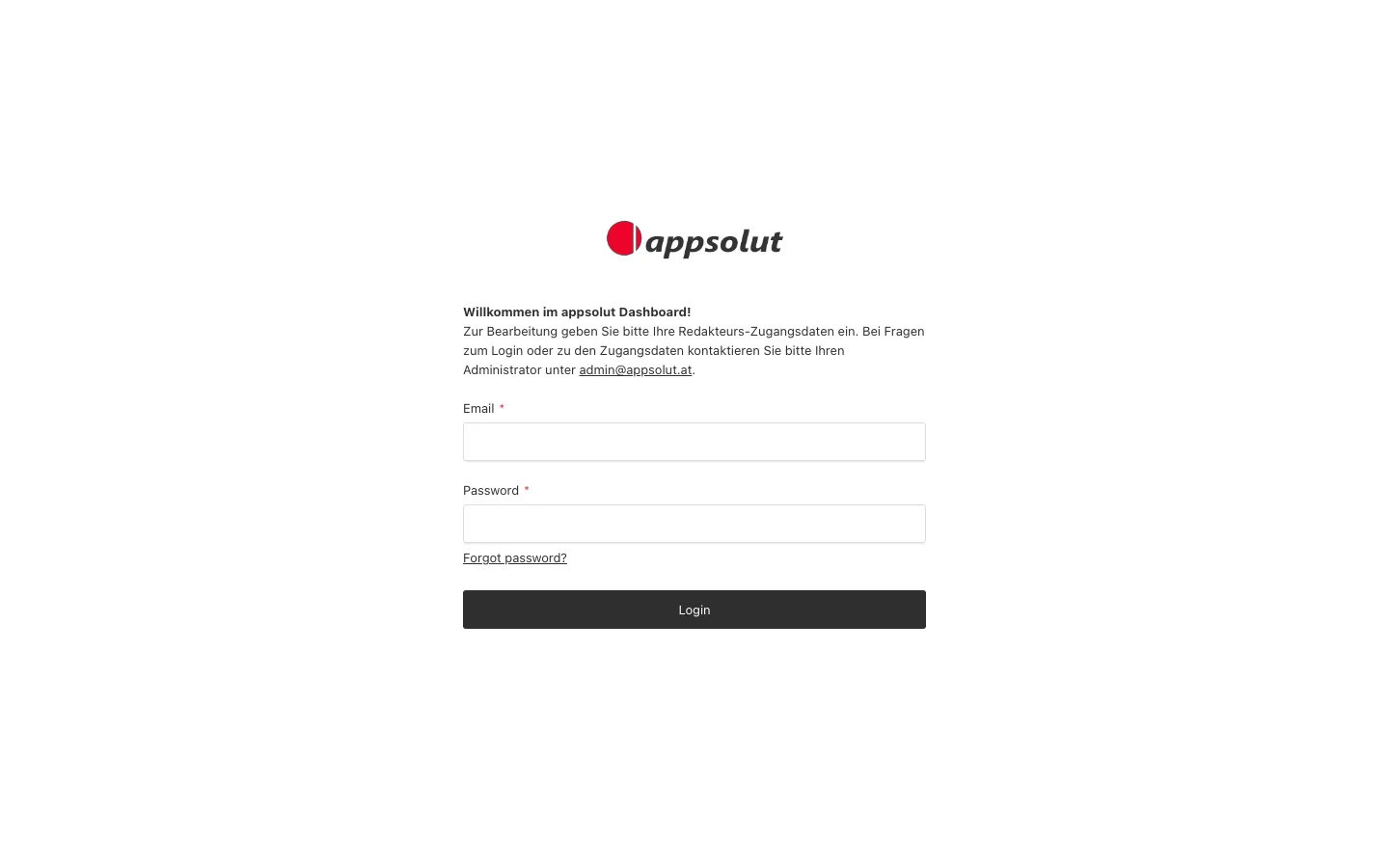 The sign-in page of the Portal's admin, with email and password