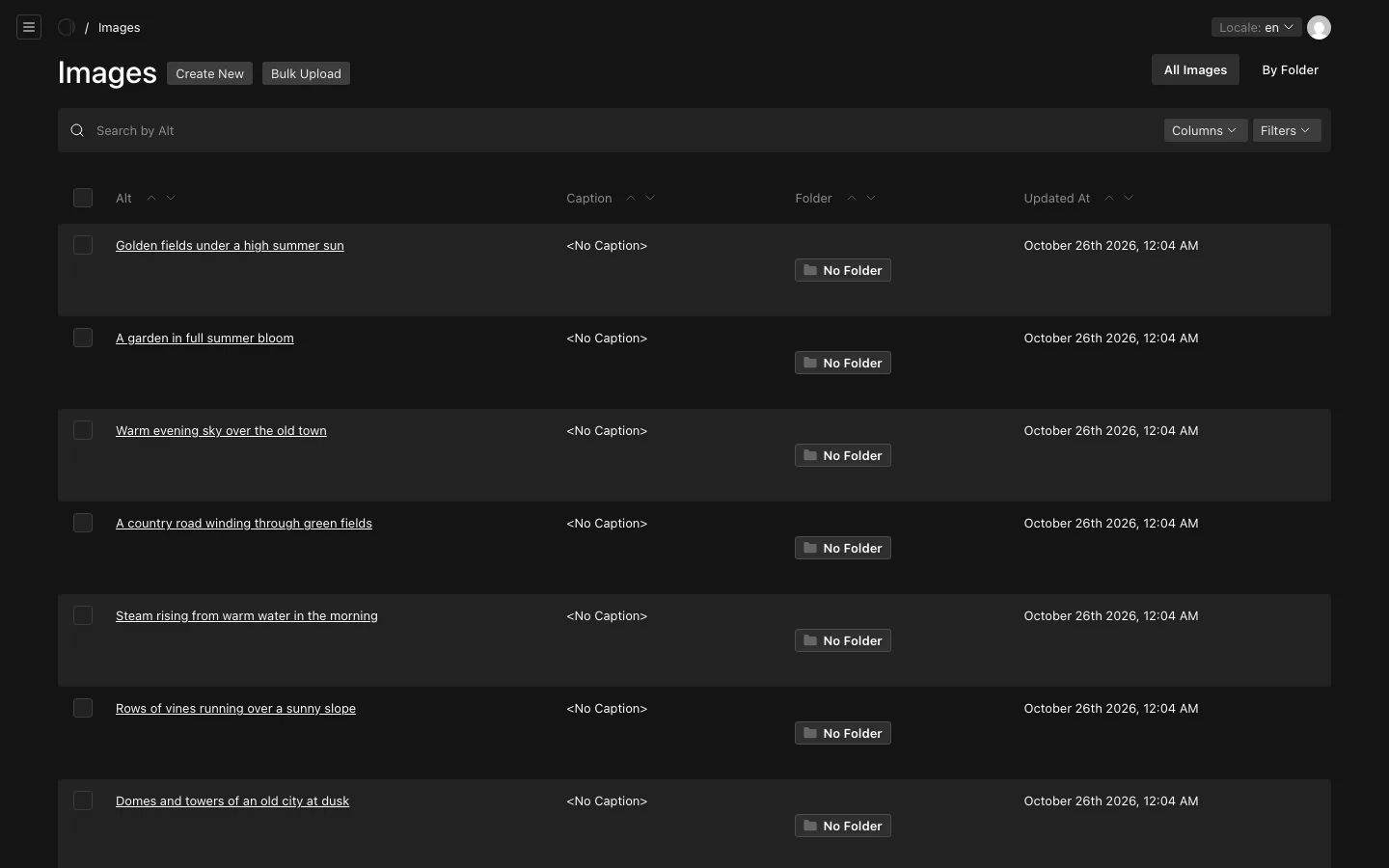The Images collection in the Portal's admin, with the pictures of the Pannoniqa Portal