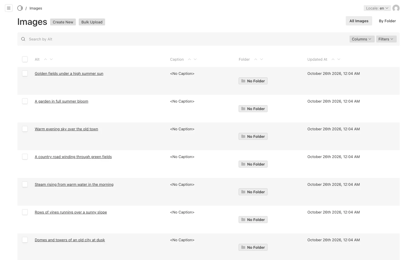 The Images collection in the Portal's admin, with the pictures of the Pannoniqa Portal