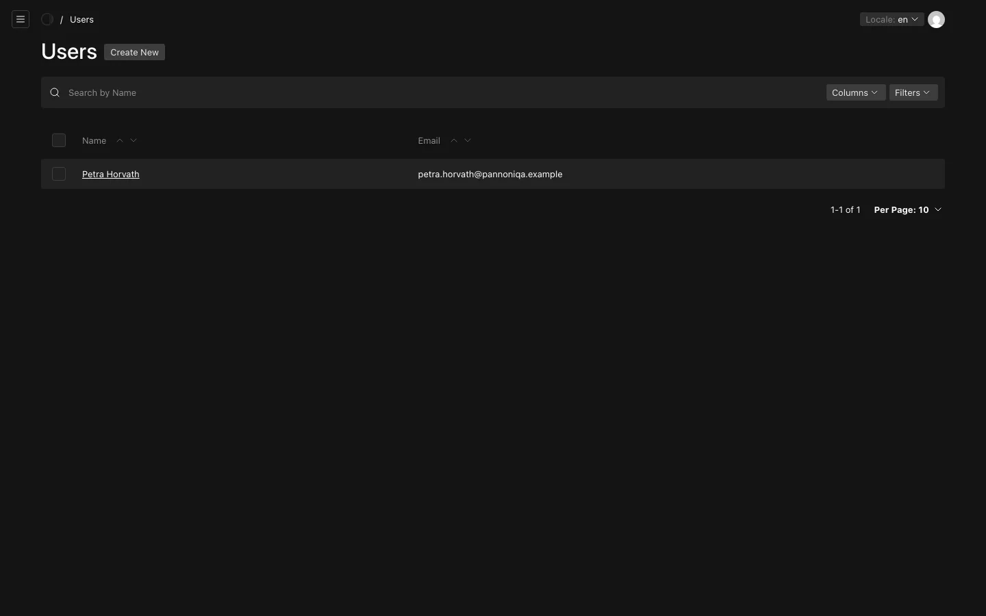 The Users collection of the Pannoniqa Portal, with the Portal editor Petra Horvath