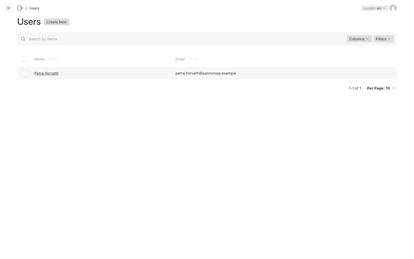 The Users collection of the Pannoniqa Portal, with the Portal editor Petra Horvath